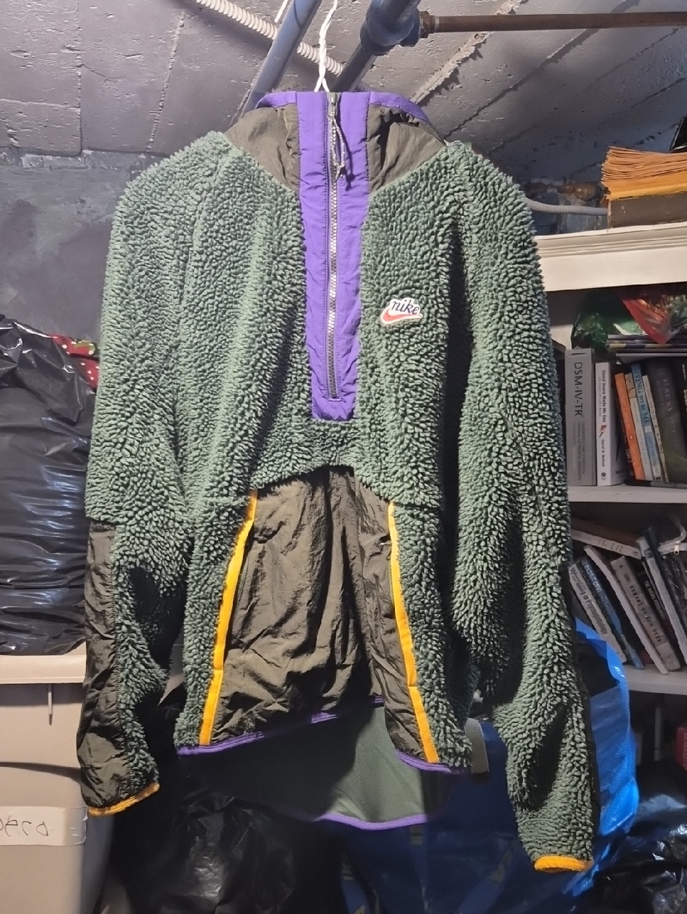 Nike Green Sherpa Pullover with Purple Trim and Yellow Zippers